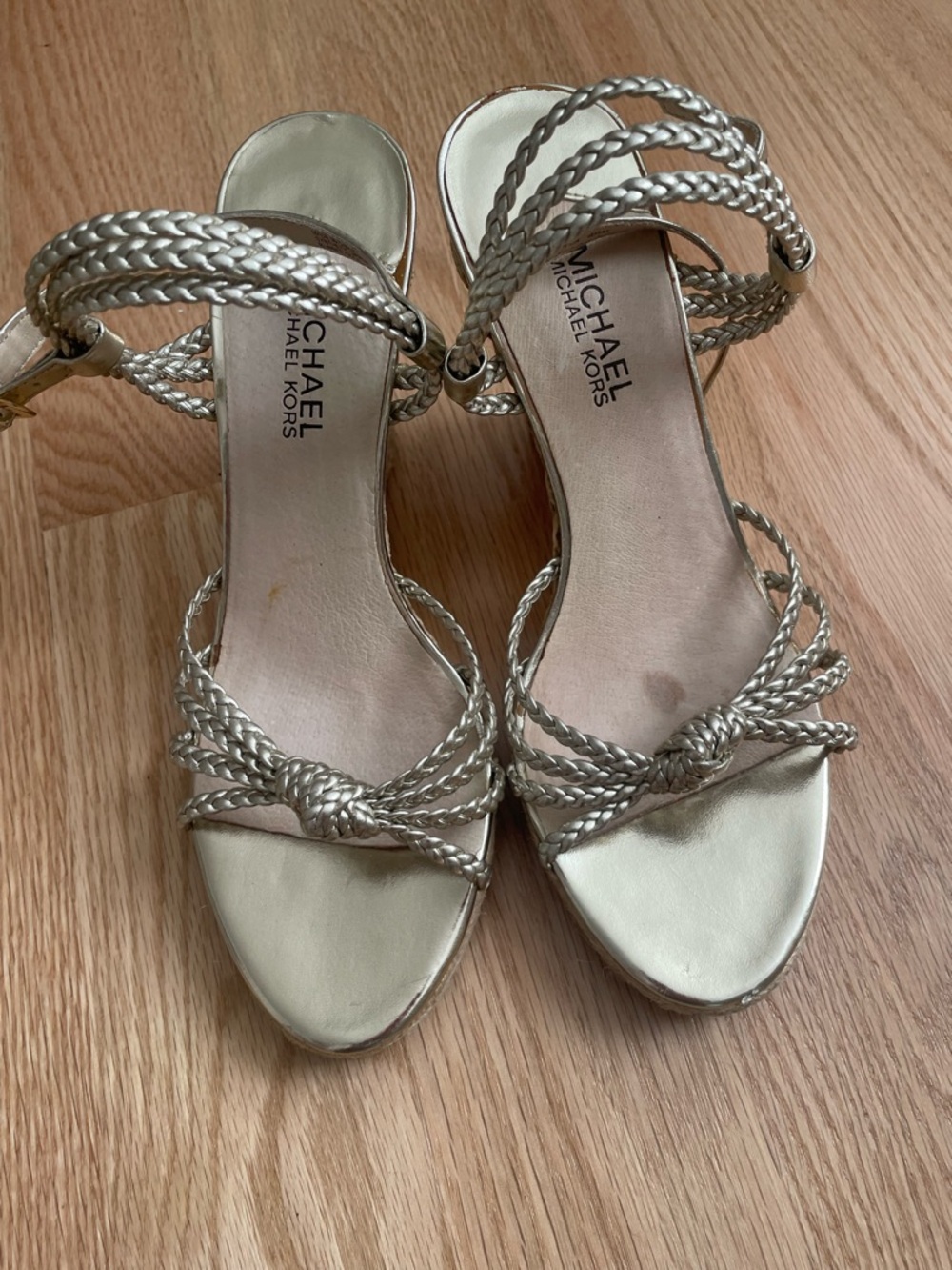 Michael Kors Braided Metallic Gold Strappy Heels